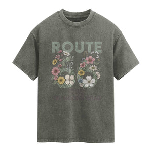 Route Highway 66 Washed Cotton T-Shirt Floral Centennial 100 Year Anniversary