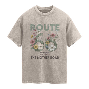 Route Highway 66 Washed Cotton T-Shirt Floral Centennial 100 Year Anniversary