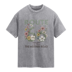 Route Highway 66 Washed Cotton T-Shirt Floral Centennial 100 Year Anniversary