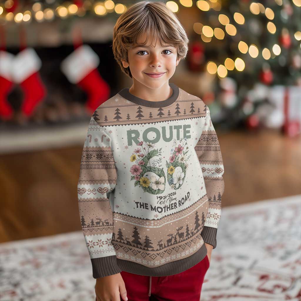 Route Highway 66 Ugly Christmas Sweater Floral Centennial 100 Year Anniversary TS12 Mocha Mousse Print Your Wear