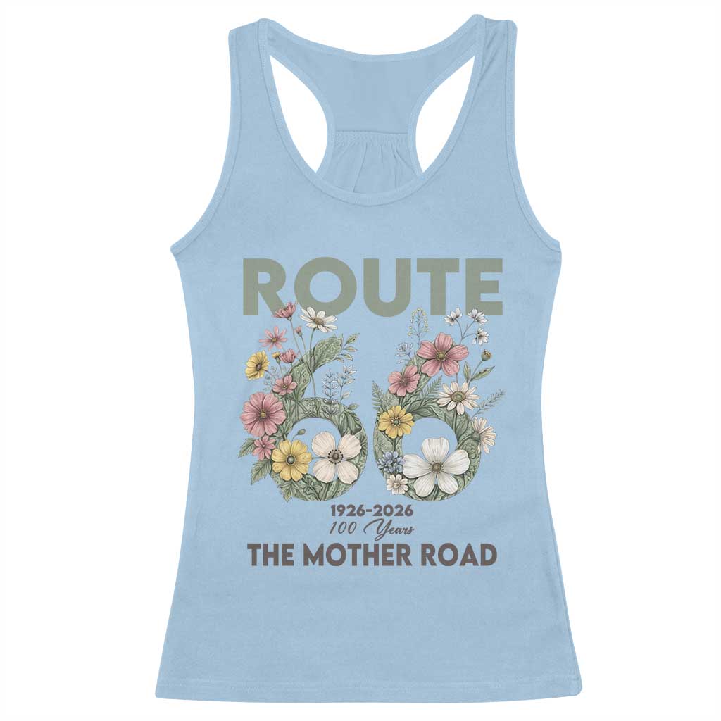 Route Highway 66 Racerback Tank Top - Floral Centennial 100 Year Anniversary TS12 Light Blue Print Your Wear