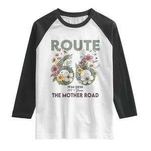 Route Highway 66 Raglan Shirt Floral Centennial 100 Year Anniversary TS12 White Black Print Your Wear