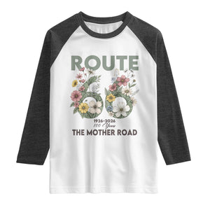 Route Highway 66 Raglan Shirt Floral Centennial 100 Year Anniversary TS12 White Heather Charcoal Print Your Wear
