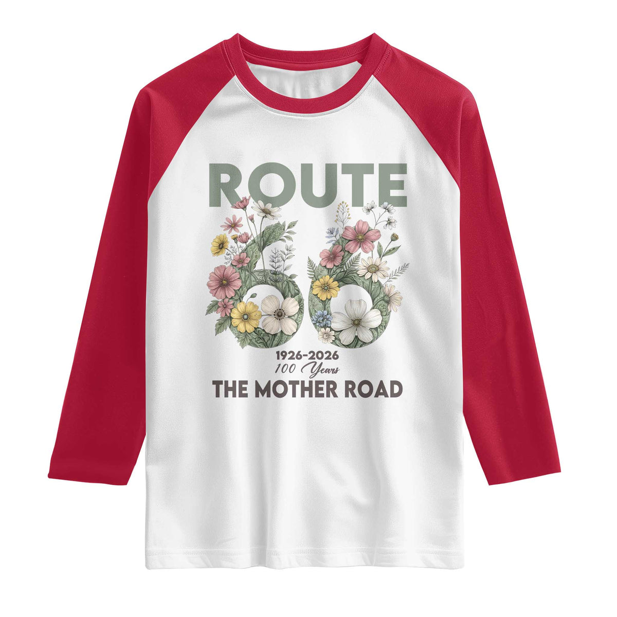 Route Highway 66 Raglan Shirt Floral Centennial 100 Year Anniversary TS12 White Red Print Your Wear