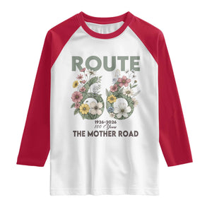 Route Highway 66 Raglan Shirt Floral Centennial 100 Year Anniversary TS12 White Red Print Your Wear