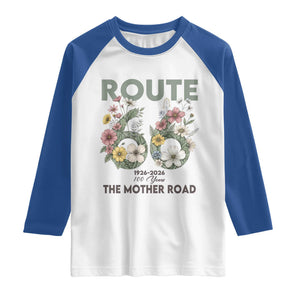 Route Highway 66 Raglan Shirt Floral Centennial 100 Year Anniversary TS12 White Royal Print Your Wear