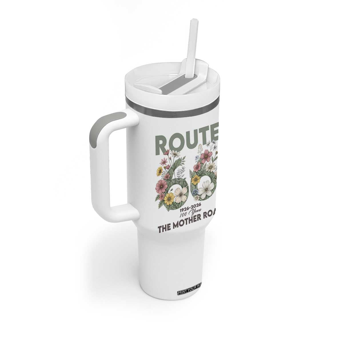 Route Highway 66 Tumbler With Handle Floral Centennial 100 Year Anniversary TS12 Print Your Wear