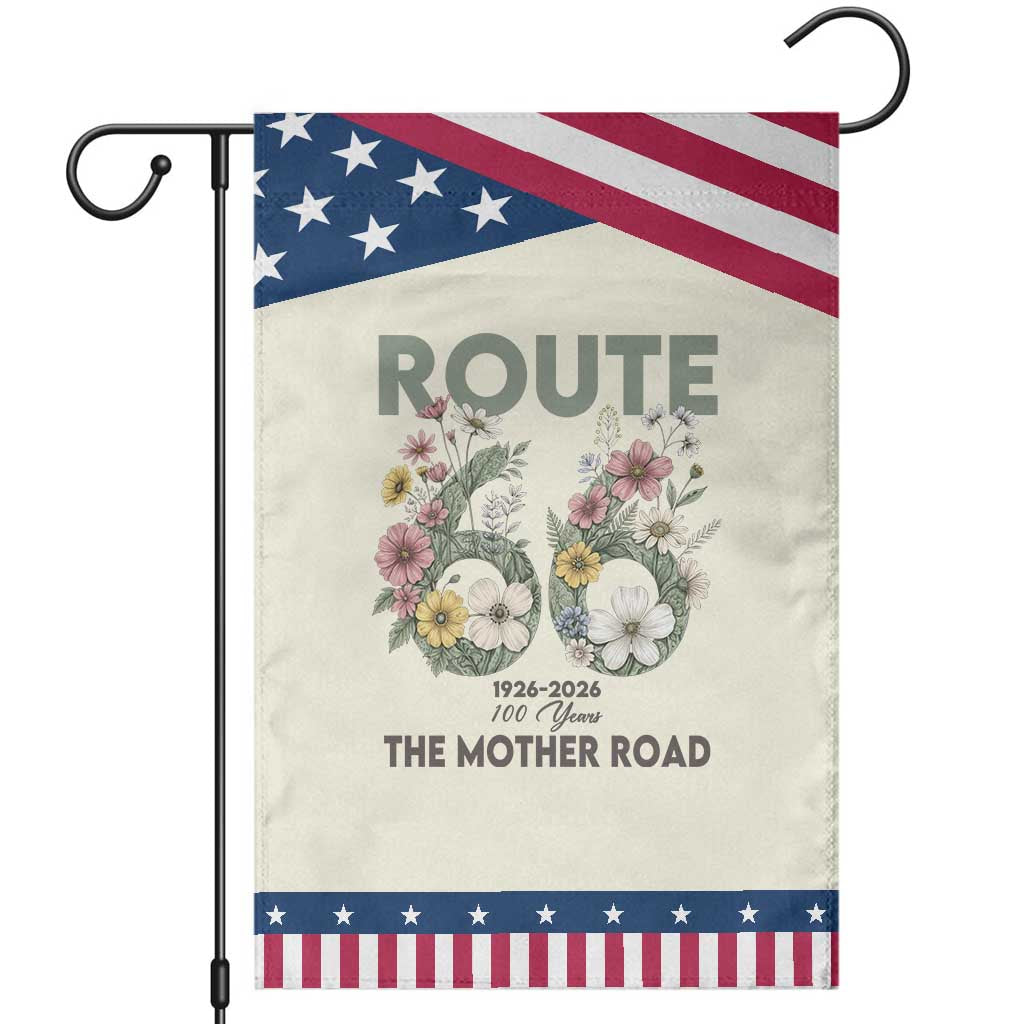Route Highway 66 Garden Flag Floral Centennial 100 Year Anniversary TS12 Modern Beige Blue Print Your Wear