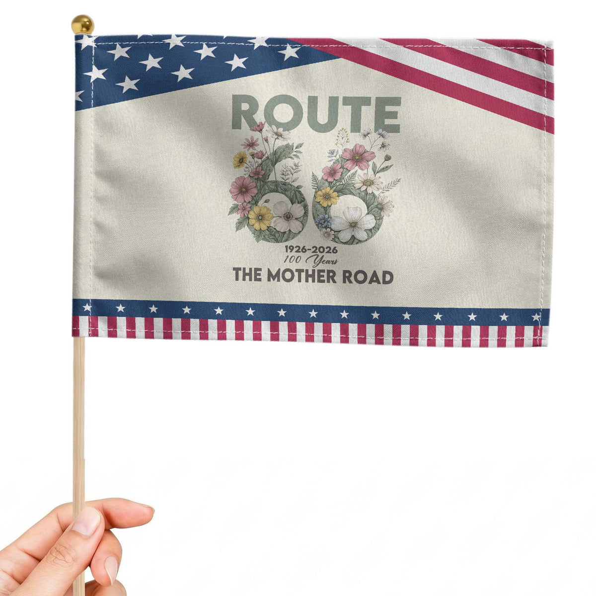 Route Highway 66 Patriotic Handheld Flag Floral Centennial 100 Year Anniversary TS12 Modern 8.2