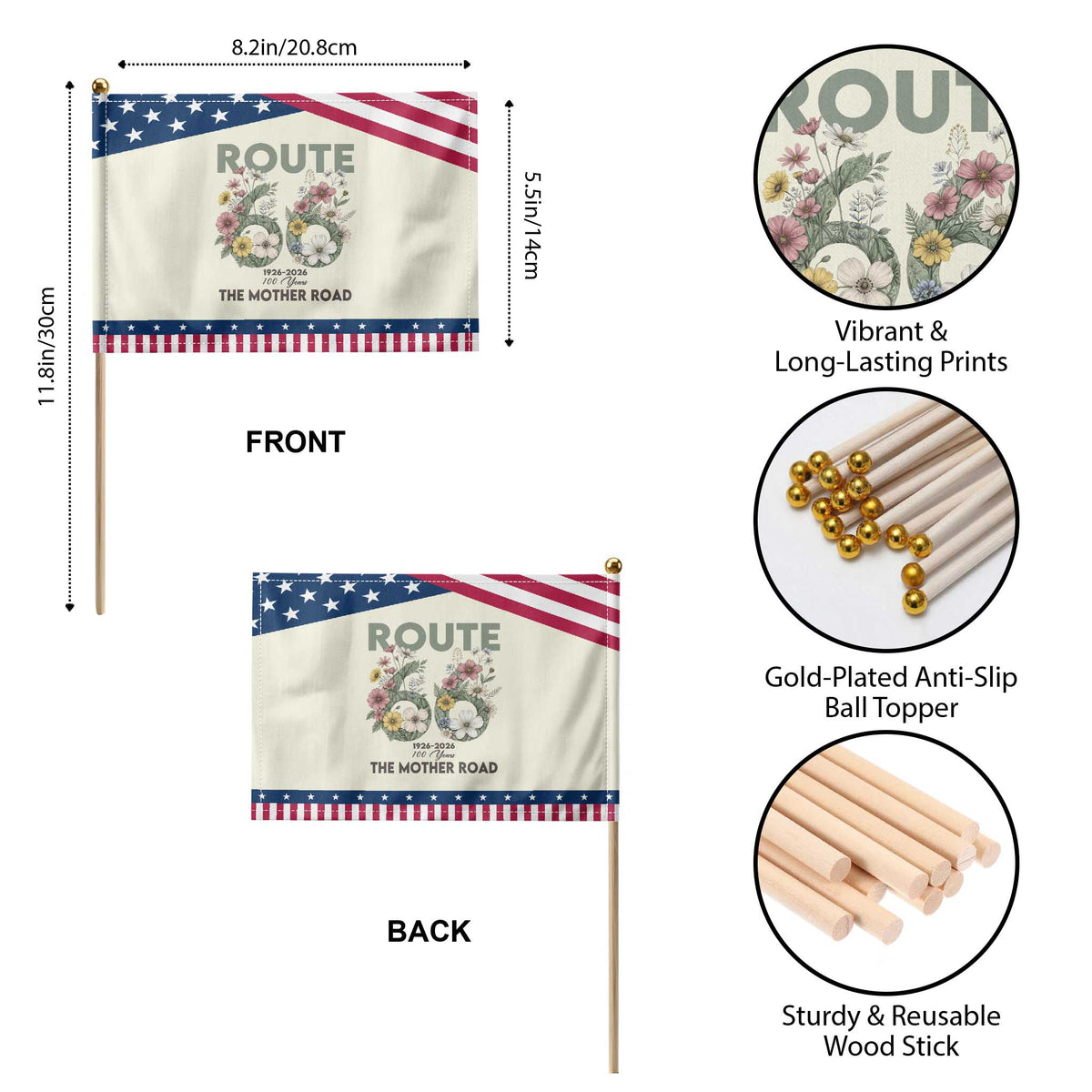 Route Highway 66 Patriotic Handheld Flag Floral Centennial 100 Year Anniversary TS12 Print Your Wear