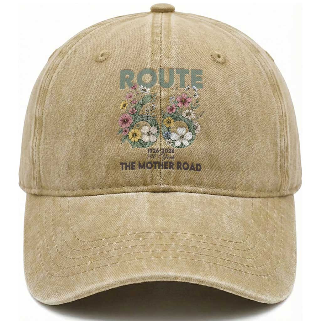 Route Highway 66 Washed Cotton Baseball Cap Floral Centennial 100 Year Anniversary TS12 Print Your Wear
