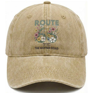 Route Highway 66 Washed Cotton Baseball Cap Floral Centennial 100 Year Anniversary TS12 Print Your Wear