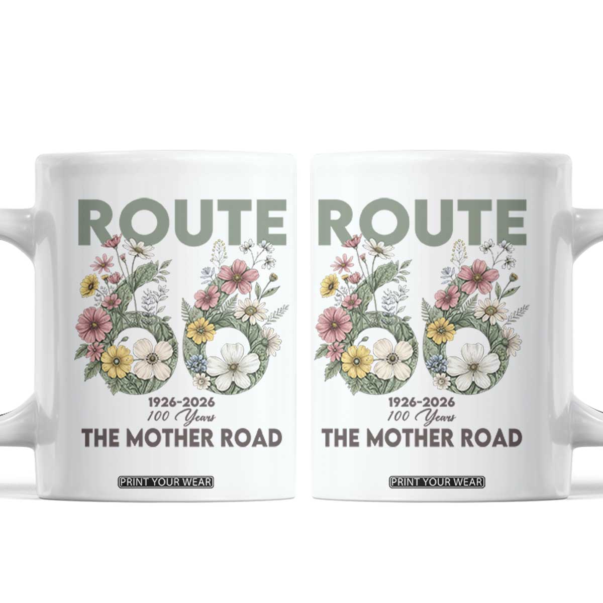 Route Highway 66 Coffee Mug Floral Centennial 100 Year Anniversary TS12 White Print Your Wear