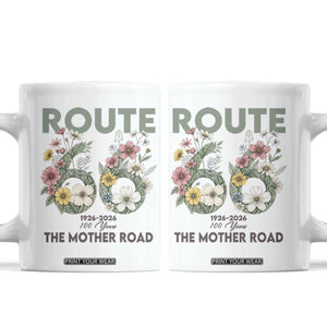 Route Highway 66 Coffee Mug Floral Centennial 100 Year Anniversary TS12 White Print Your Wear