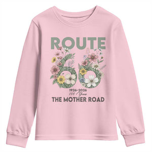 Route Highway 66 Youth Sweatshirt Floral Centennial 100 Year Anniversary TS12 Light Pink Print Your Wear