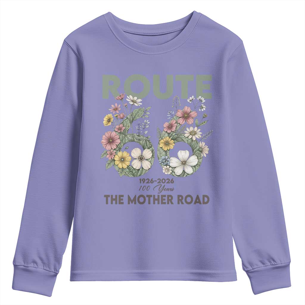 Route Highway 66 Youth Sweatshirt Floral Centennial 100 Year Anniversary TS12 Violet Print Your Wear