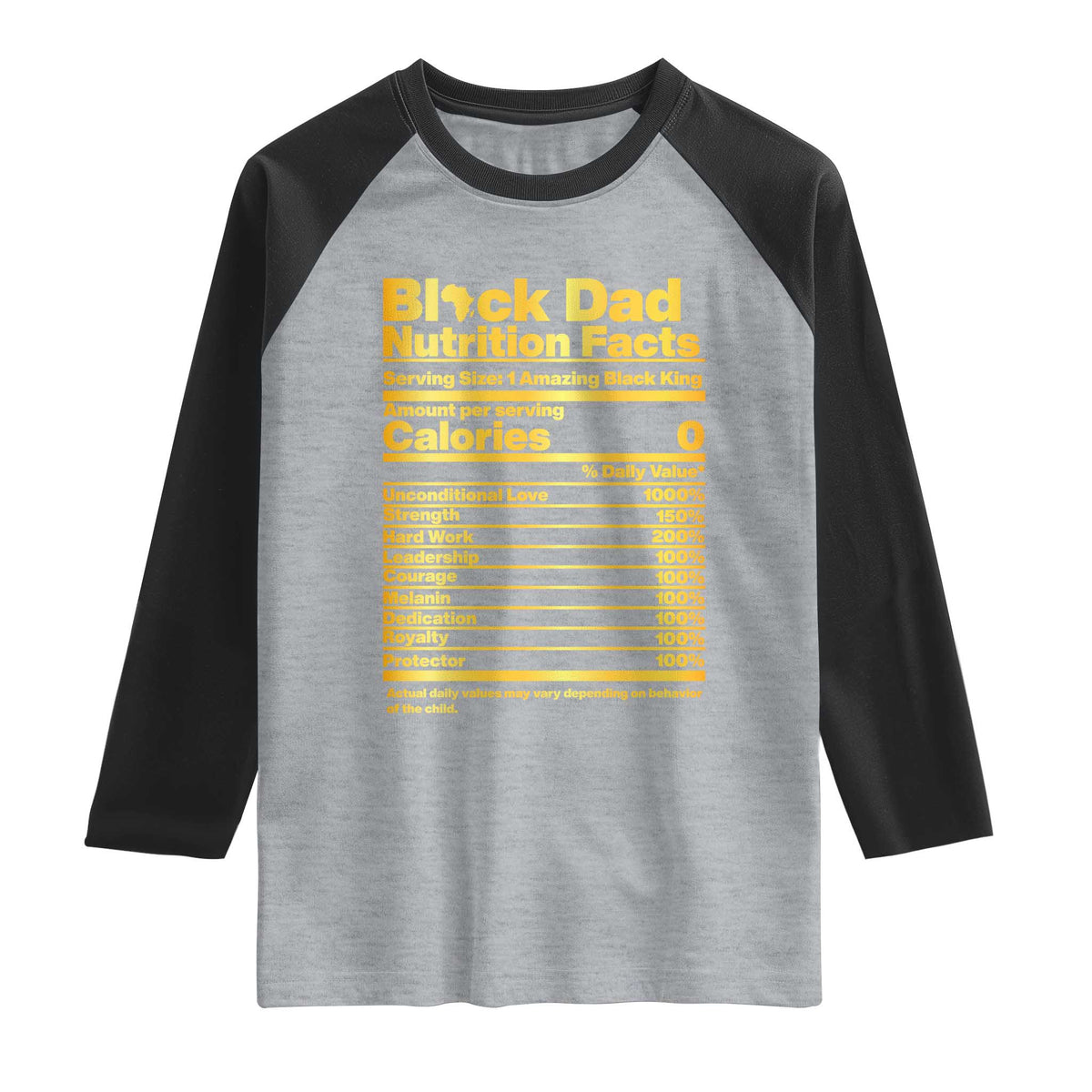 Black Dad Nutrition Facts Raglan Shirt African American Fathers Day TS12 Heather Gray Black Print Your Wear