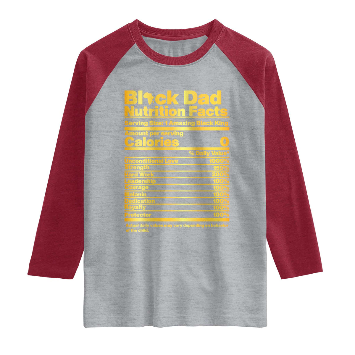 Black Dad Nutrition Facts Raglan Shirt African American Fathers Day TS12 Heather Gray Heather Red Print Your Wear