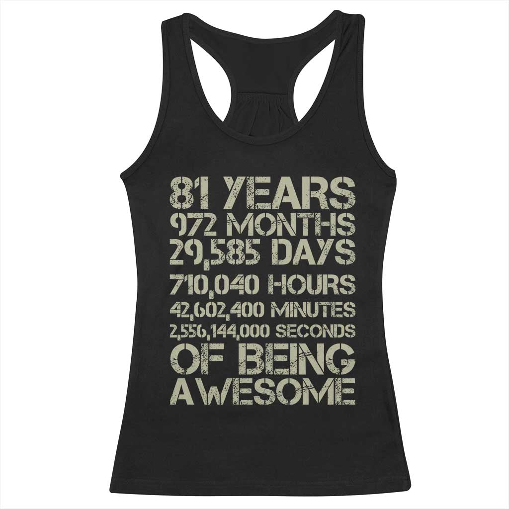 Vintage 81st Milestone Birthday Racerback Tank Top 81 Years Of Being Awesome TS12 Black Print Your Wear