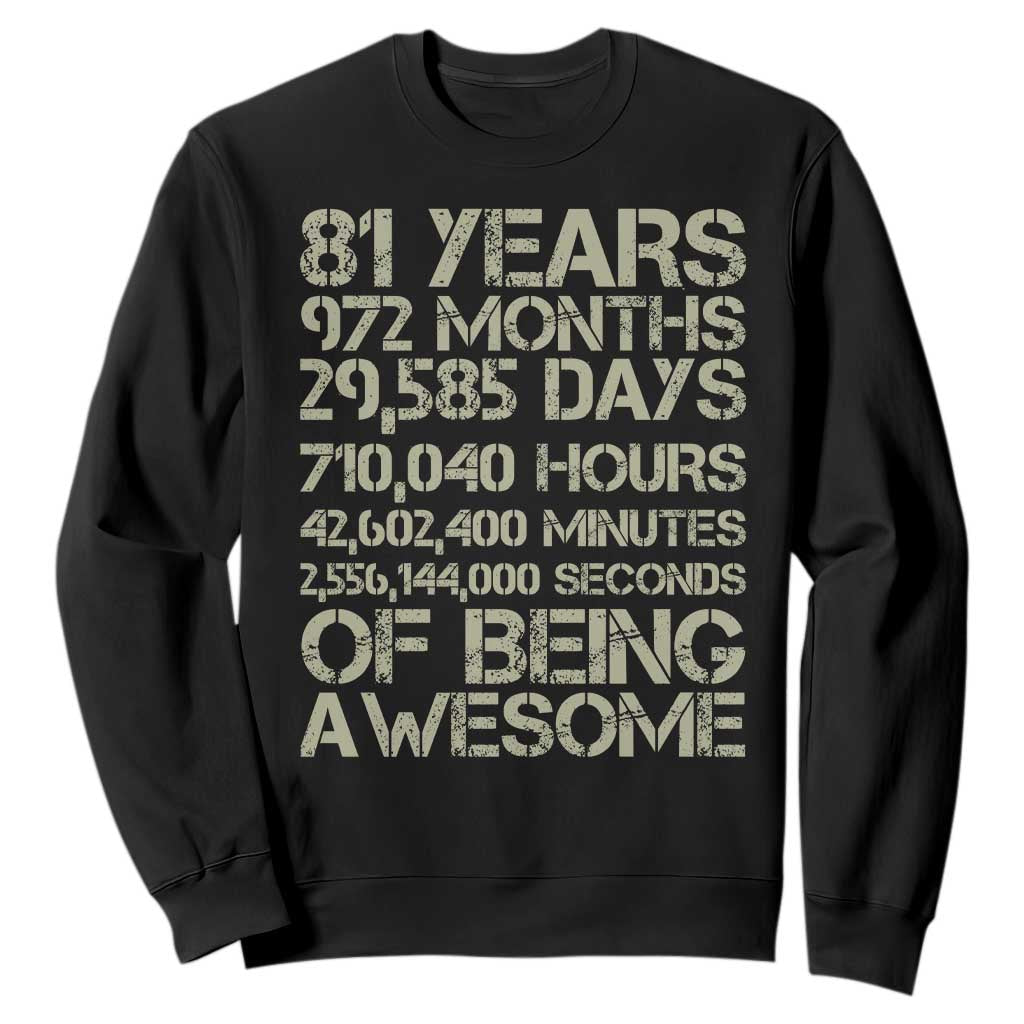 Vintage 81st Milestone Birthday Sweatshirt 81 Years Of Being Awesome TS12 Black Print Your Wear