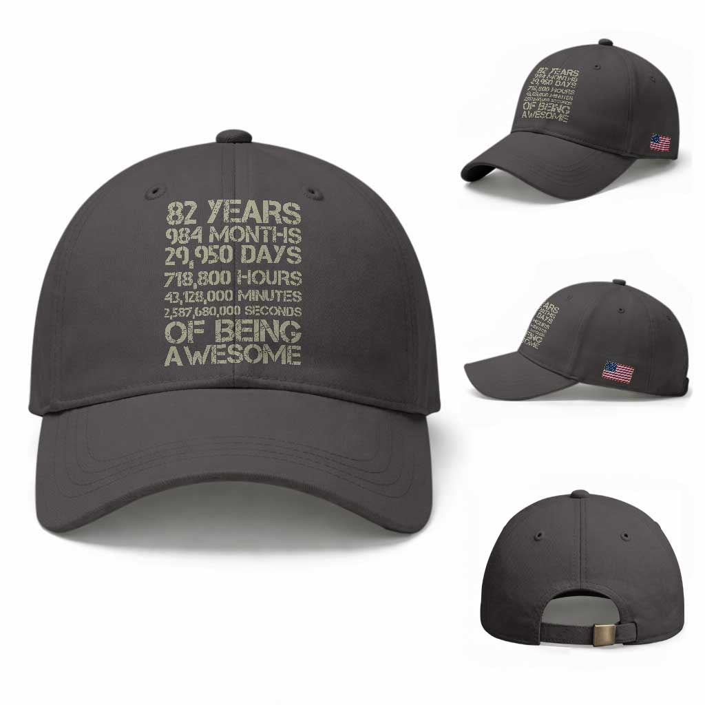 Vintage 82nd Milestone Birthday Baseball Cap 82 Years Of Being Awesome TS12 Baseball Cap Universal Fit Dark Gray Print Your Wear