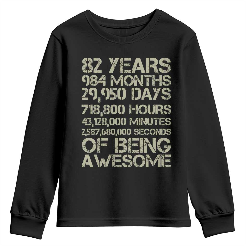 Vintage 82nd Milestone Birthday Youth Sweatshirt 82 Years Of Being Awesome TS12 Black Print Your Wear