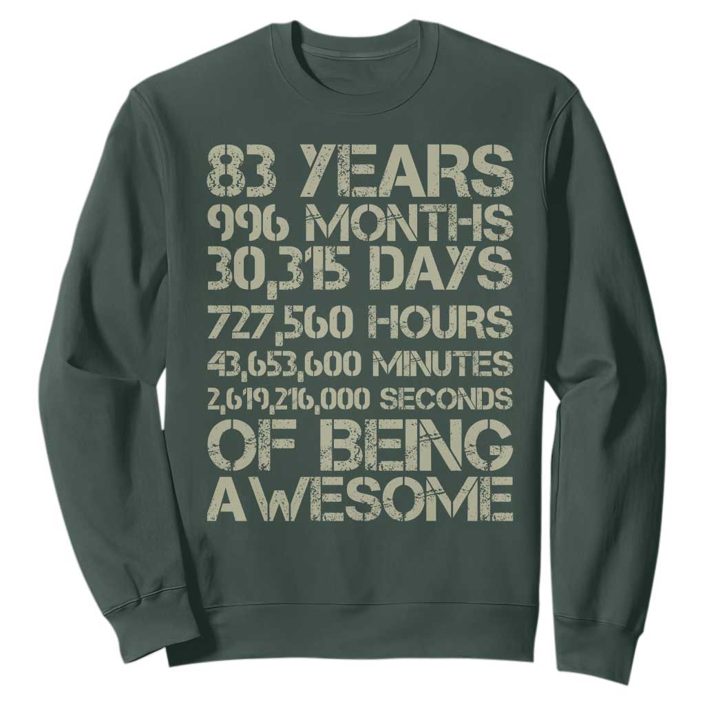 Vintage 83rd Milestone Birthday Sweatshirt 83 Years Of Being Awesome TS12 Dark Forest Green Print Your Wear