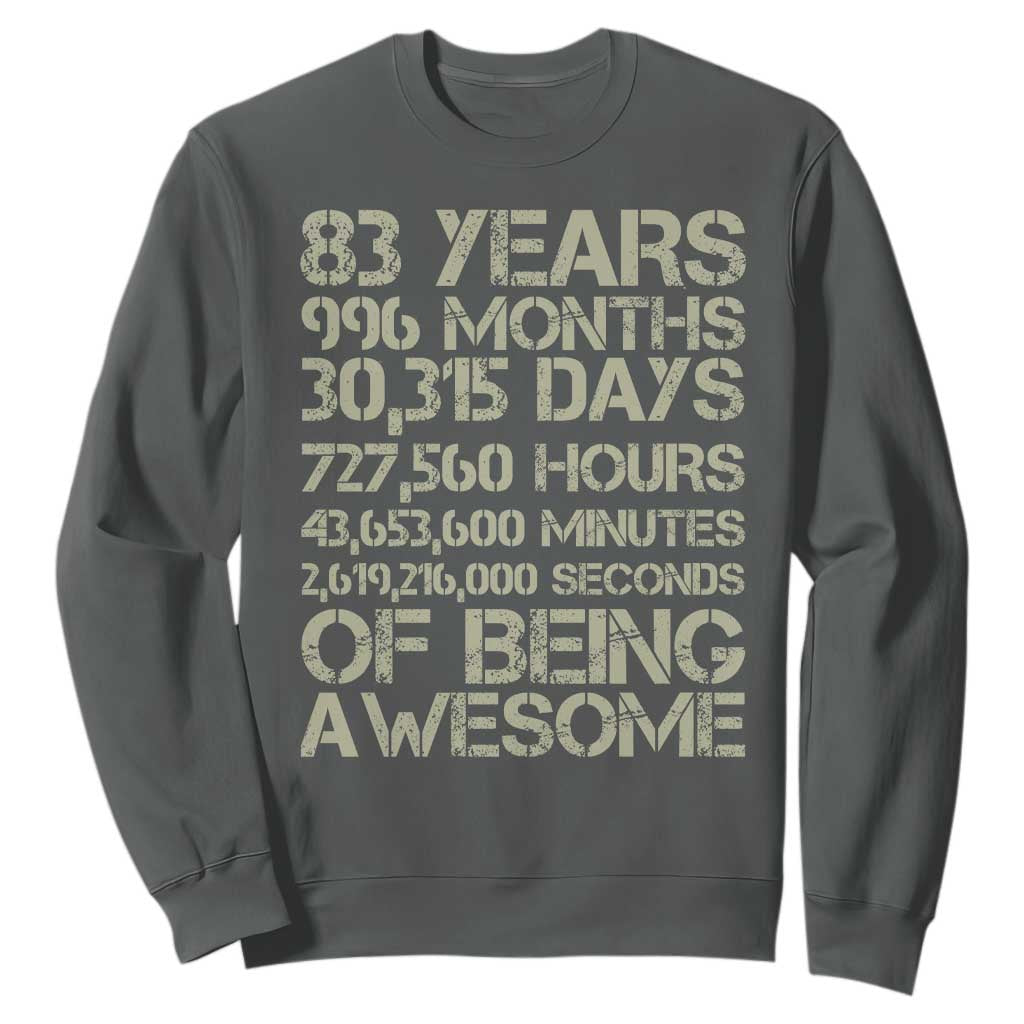 Vintage 83rd Milestone Birthday Sweatshirt 83 Years Of Being Awesome TS12 Dark Heather Print Your Wear