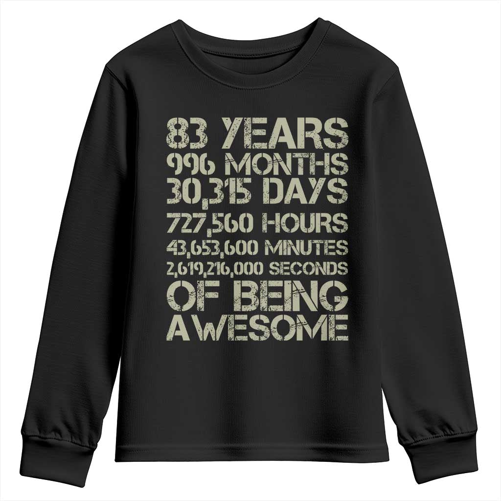 Vintage 83rd Milestone Birthday Youth Sweatshirt 83 Years Of Being Awesome TS12 Black Print Your Wear