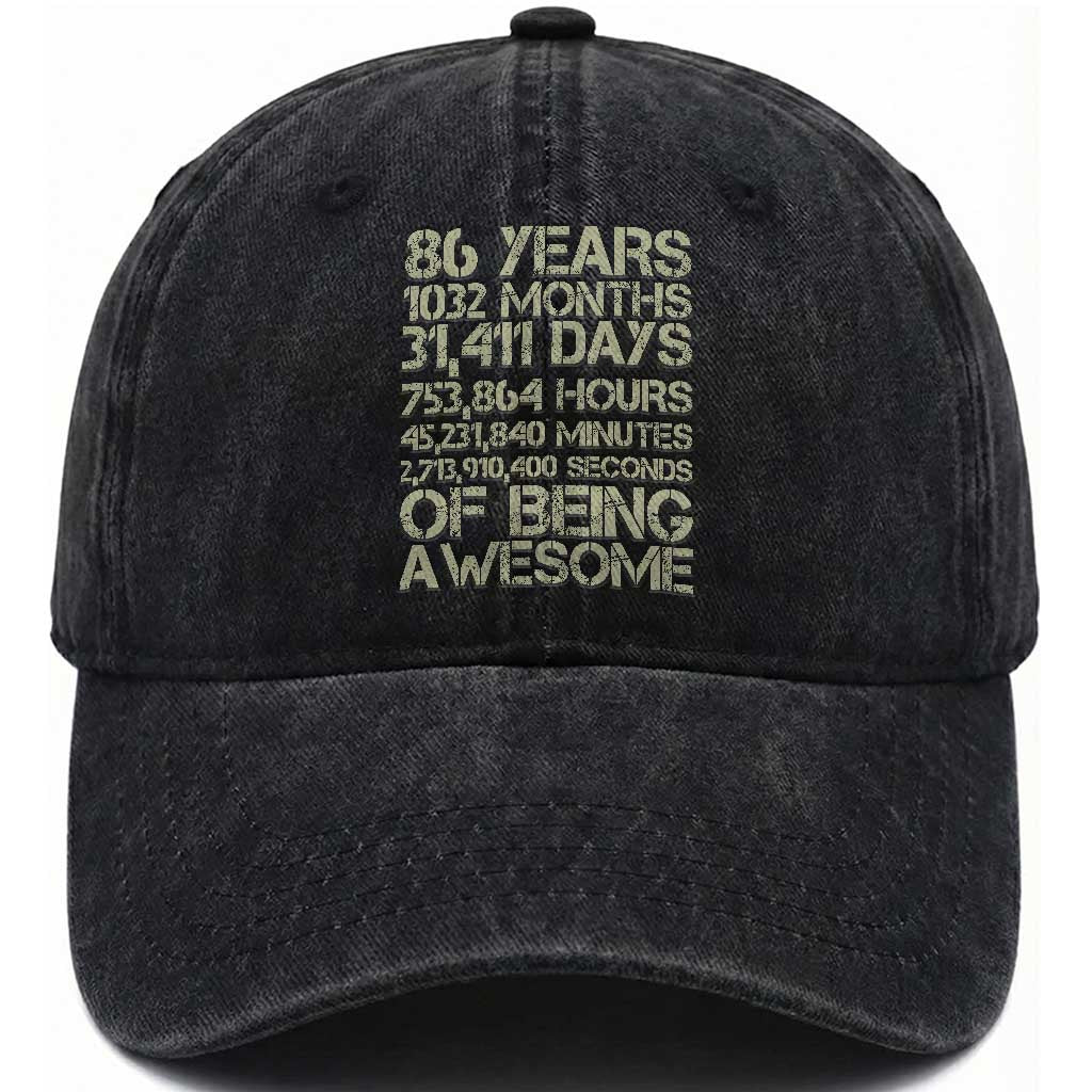 Vintage 86th Milestone Birthday Washed Cotton Baseball Cap 86 Years Of Being Awesome TS12 Print Your Wear
