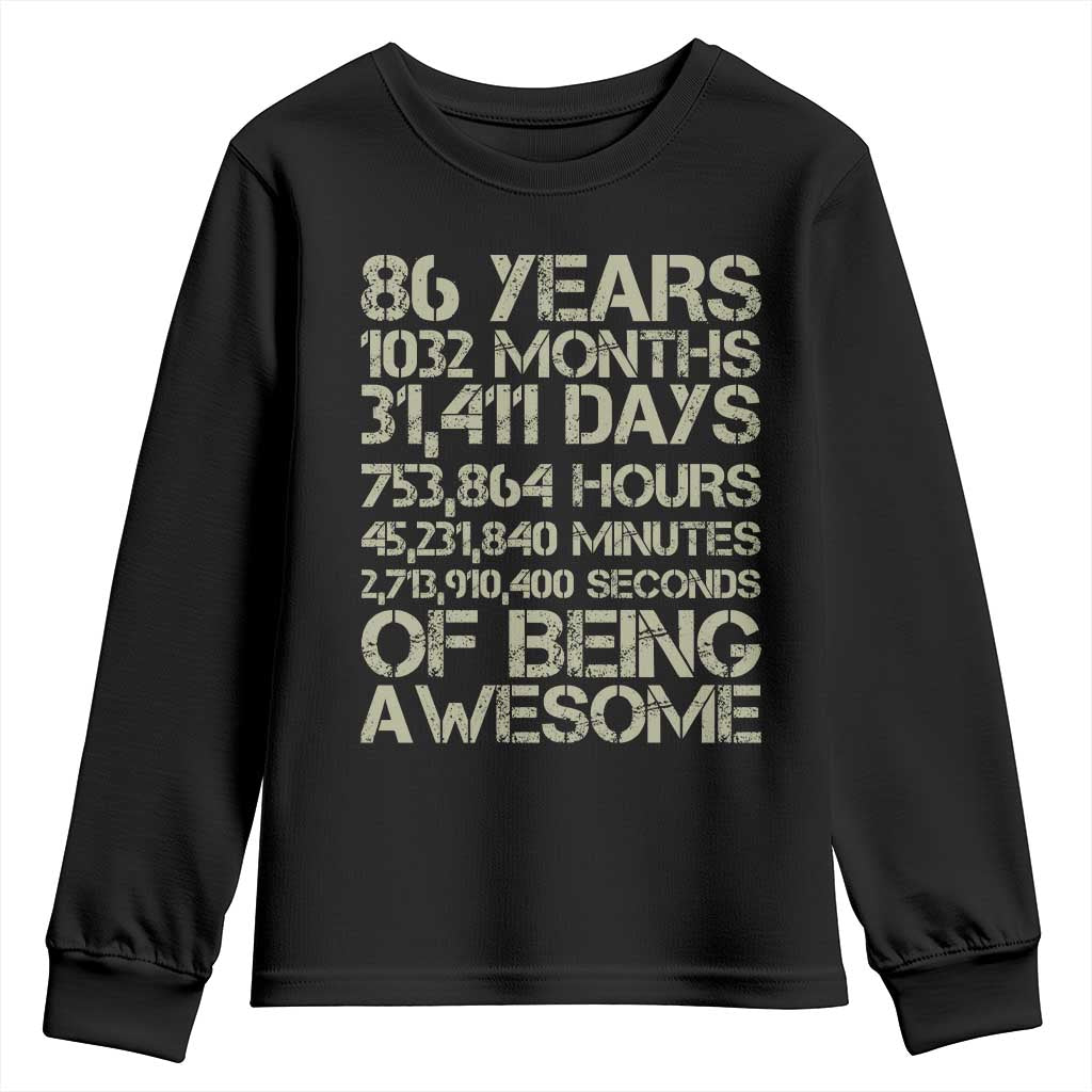 Vintage 86th Milestone Birthday Youth Sweatshirt 86 Years Of Being Awesome TS12 Black Print Your Wear