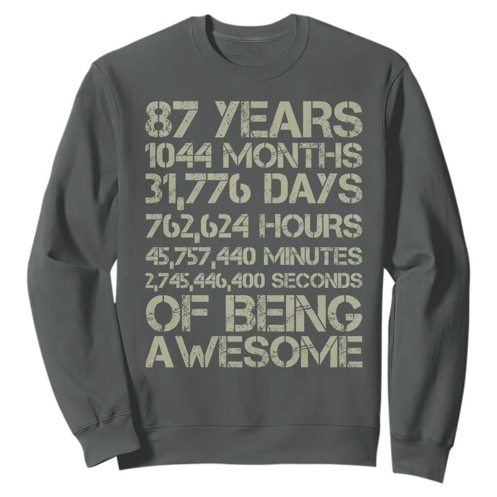 Vintage 87th Milestone Birthday Sweatshirt 87 Years Of Being Awesome TS12 Dark Heather Print Your Wear