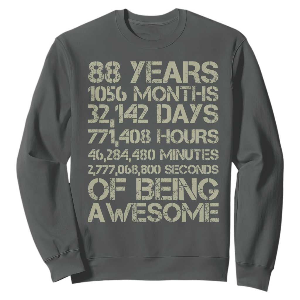 Vintage 88th Milestone Birthday Sweatshirt 88 Years Of Being Awesome TS12 Dark Heather Print Your Wear