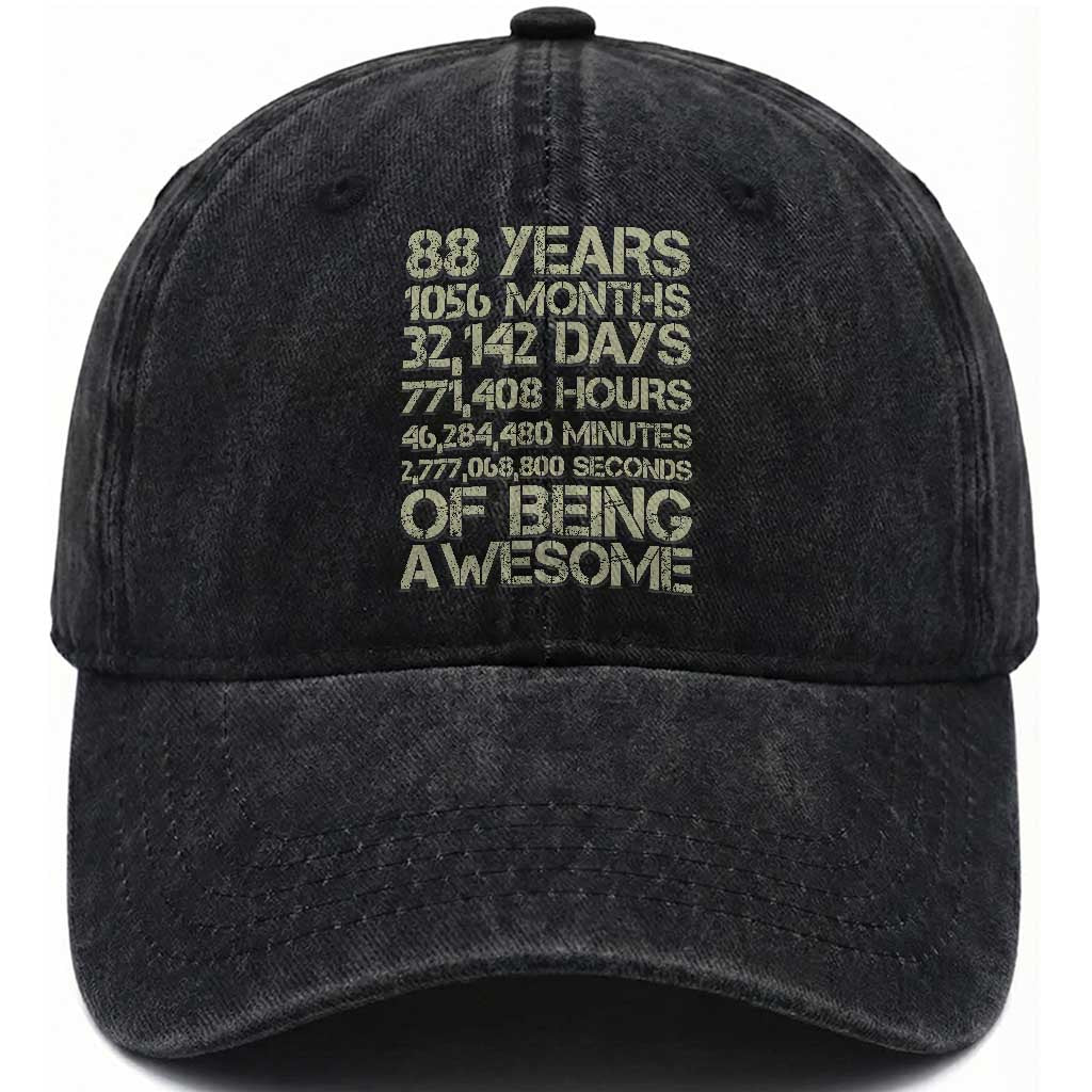 Vintage 88th Milestone Birthday Washed Cotton Baseball Cap 88 Years Of Being Awesome TS12 Print Your Wear