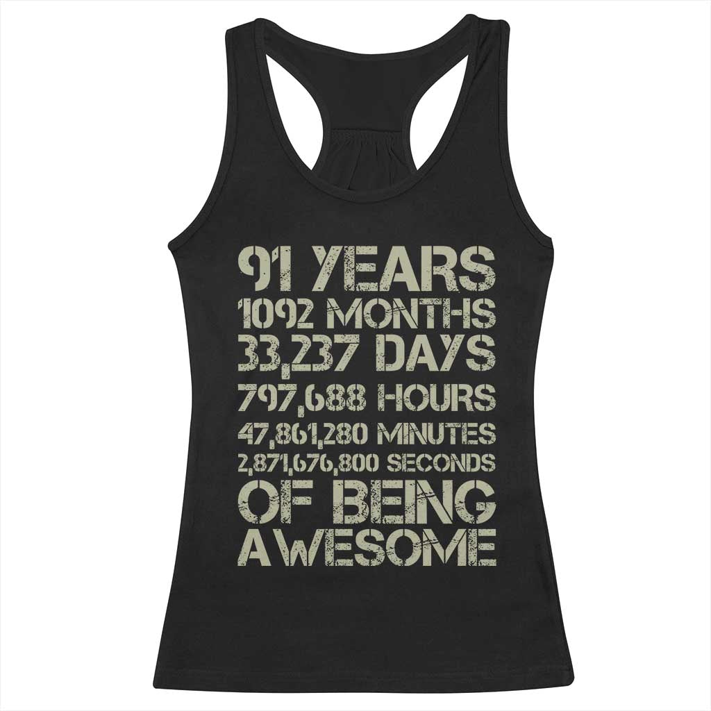 Vintage 91st Milestone Birthday Racerback Tank Top 91 Years Of Being Awesome TS12 Black Print Your Wear