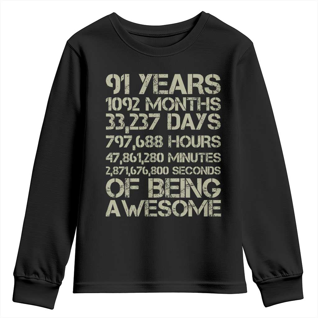 Vintage 91st Milestone Birthday Youth Sweatshirt 91 Years Of Being Awesome TS12 Black Print Your Wear
