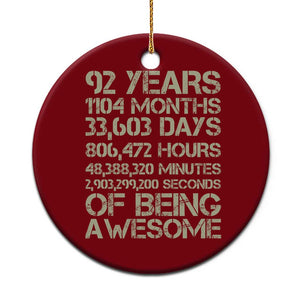 Vintage 92nd Milestone Birthday Ceramic Ornament 92 Years Of Being Awesome TS12 1pc Red Print Your Wear