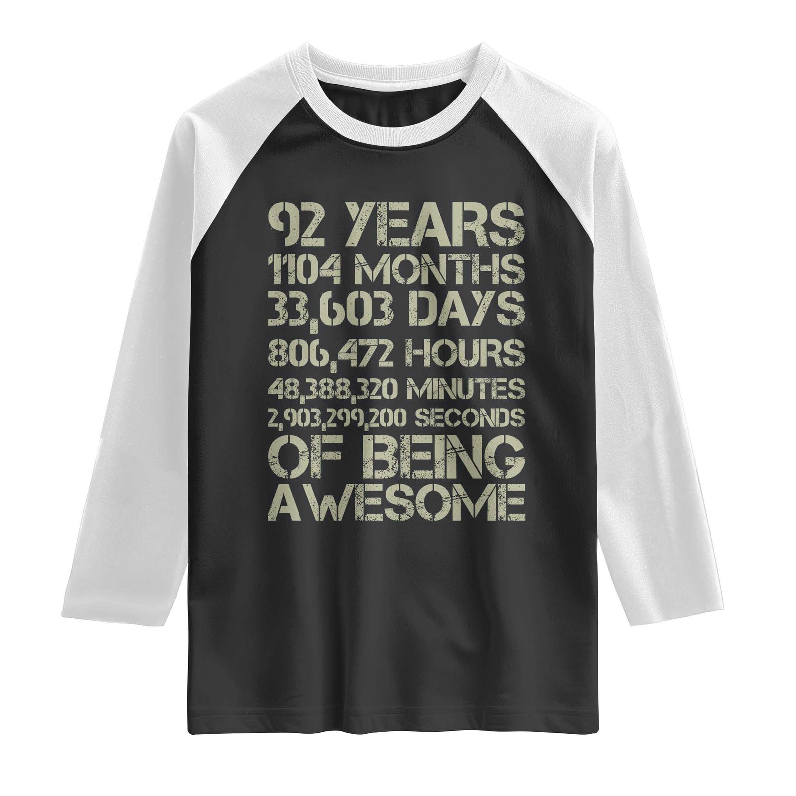 Vintage 92nd Milestone Birthday Raglan Shirt 92 Years Of Being Awesome TS12 Black White Print Your Wear