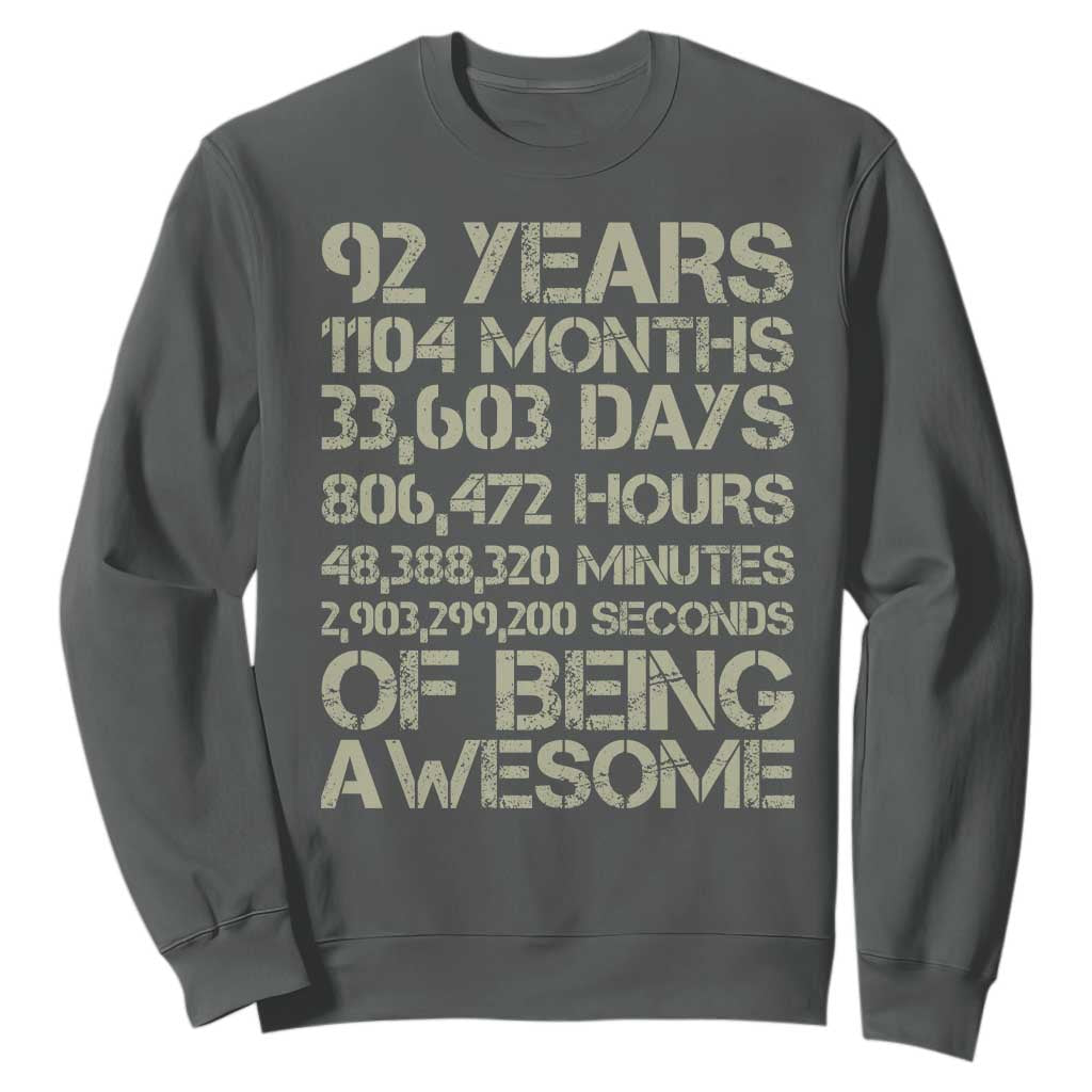 Vintage 92nd Milestone Birthday Sweatshirt 92 Years Of Being Awesome TS12 Dark Heather Print Your Wear