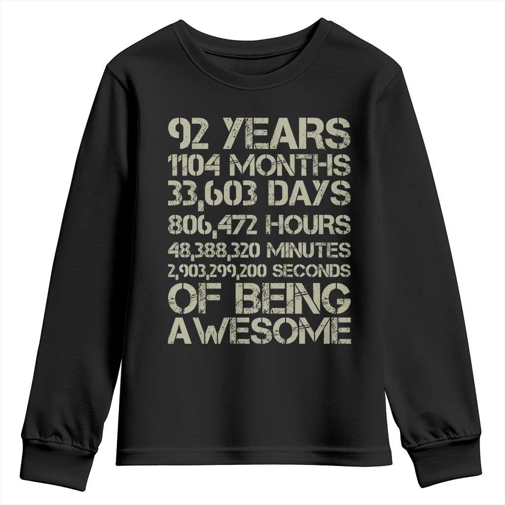 Vintage 92nd Milestone Birthday Youth Sweatshirt 92 Years Of Being Awesome TS12 Black Print Your Wear