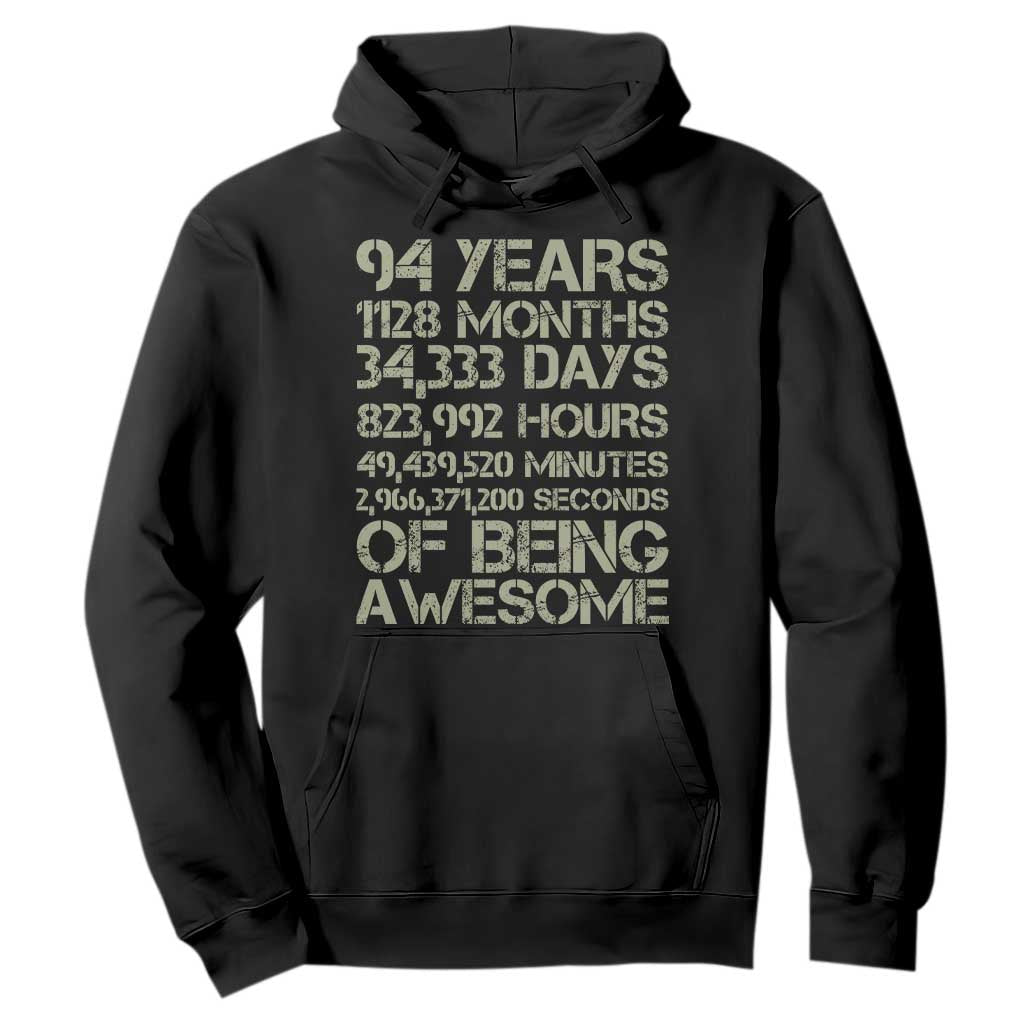 Vintage 94th Milestone Birthday Hoodie 94 Years Of Being Awesome TS12 Black Print Your Wear