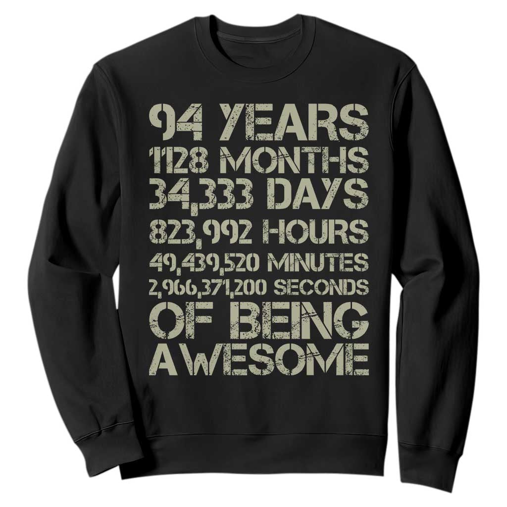 Vintage 94th Milestone Birthday Sweatshirt 94 Years Of Being Awesome TS12 Black Print Your Wear