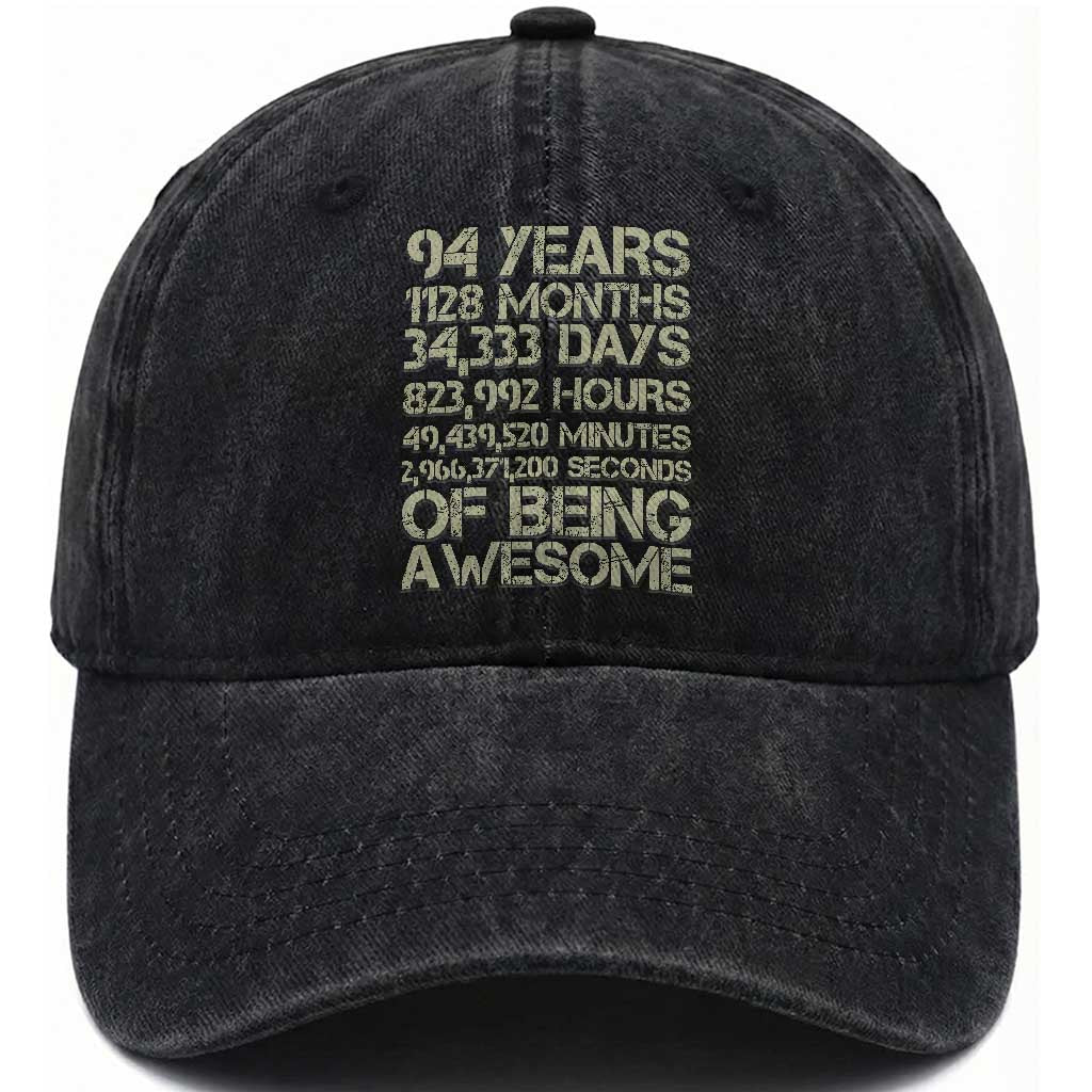 Vintage 94th Milestone Birthday Washed Cotton Baseball Cap 94 Years Of Being Awesome TS12 Print Your Wear