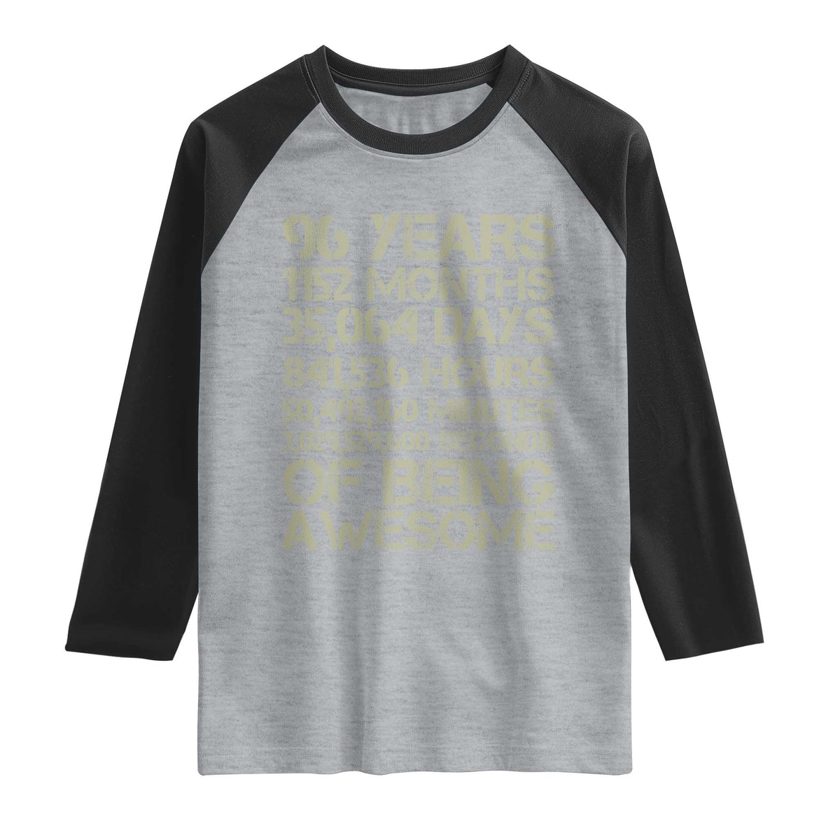 Vintage 96th Milestone Birthday Raglan Shirt 96 Years Of Being Awesome TS12 Heather Gray Black Print Your Wear