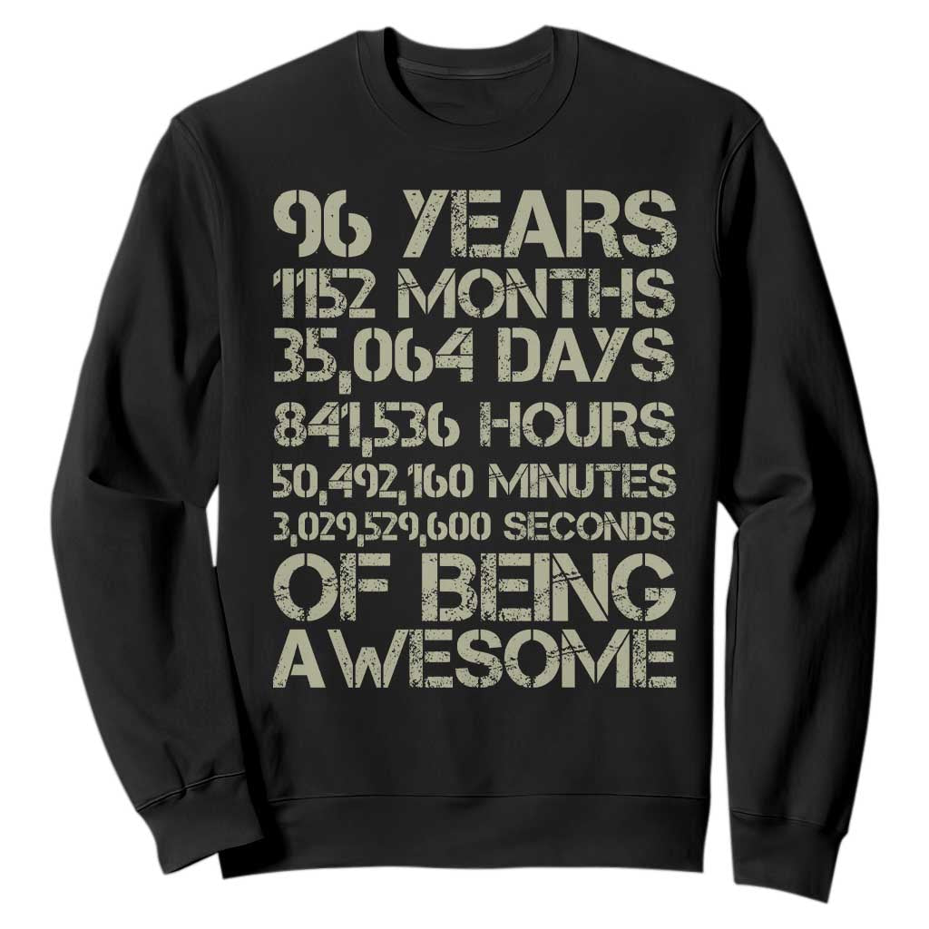 Vintage 96th Milestone Birthday Sweatshirt 96 Years Of Being Awesome TS12 Black Print Your Wear