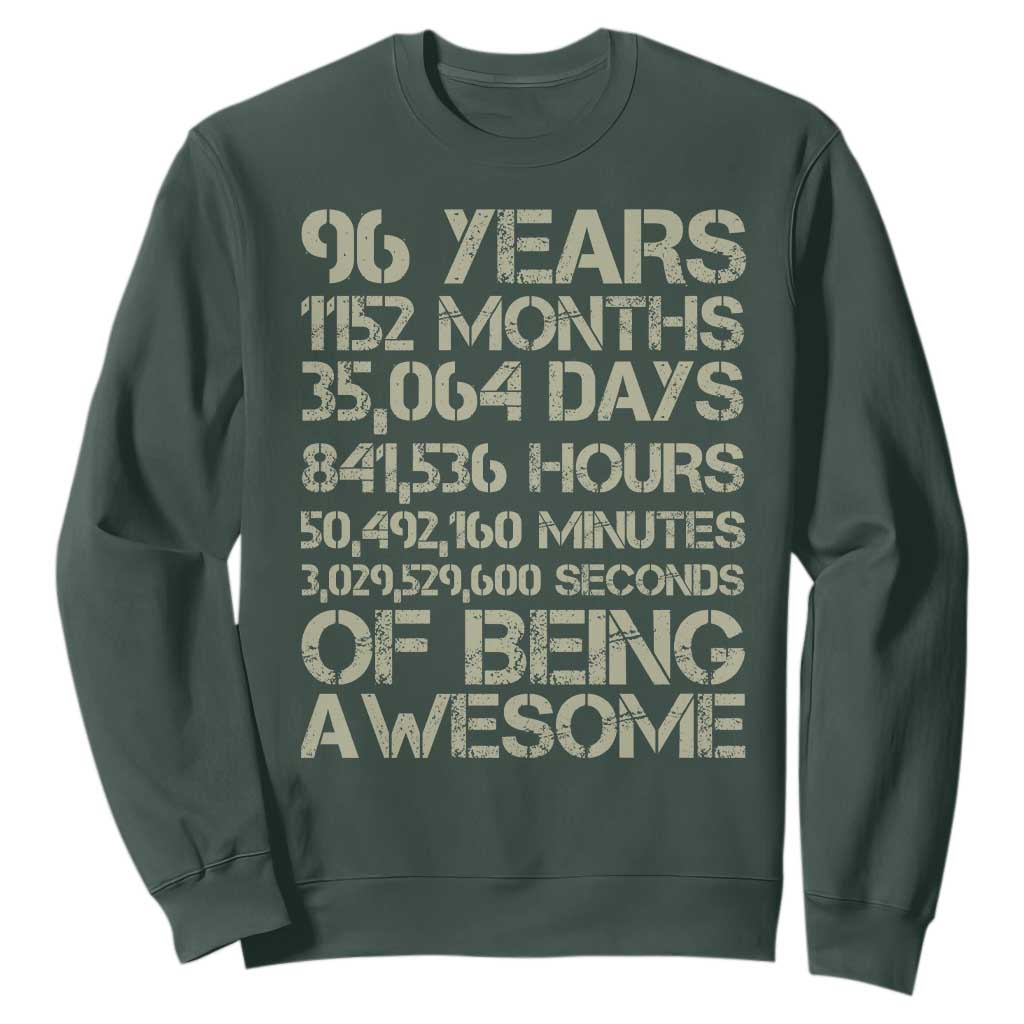 Vintage 96th Milestone Birthday Sweatshirt 96 Years Of Being Awesome TS12 Dark Forest Green Print Your Wear