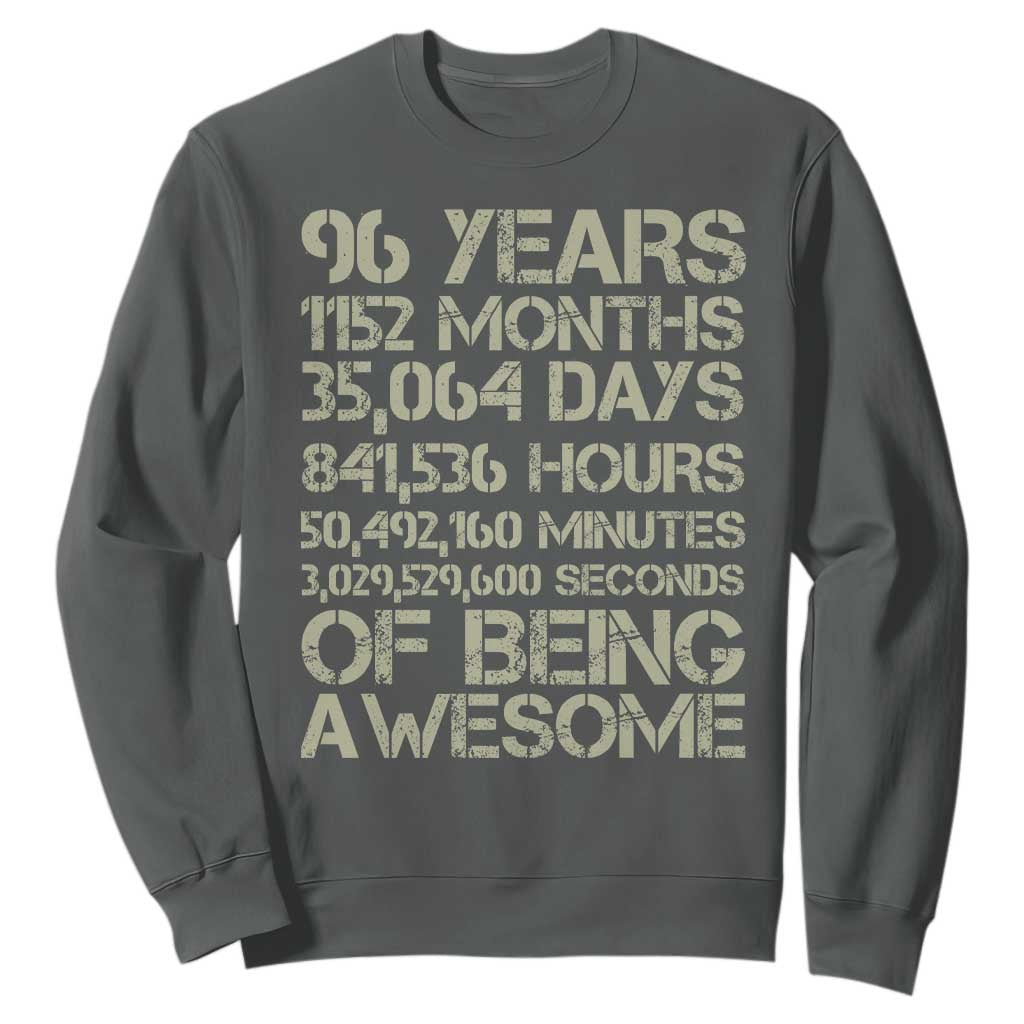 Vintage 96th Milestone Birthday Sweatshirt 96 Years Of Being Awesome TS12 Dark Heather Print Your Wear
