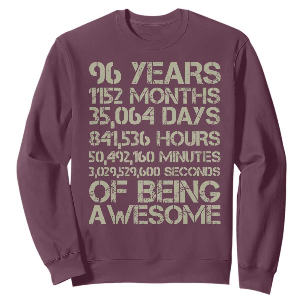 Vintage 96th Milestone Birthday Sweatshirt 96 Years Of Being Awesome TS12 Maroon Print Your Wear