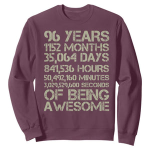 Vintage 96th Milestone Birthday Sweatshirt 96 Years Of Being Awesome TS12 Maroon Print Your Wear