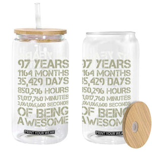 Vintage 97th Milestone Birthday Glass Can 97 Years Of Being Awesome TS12 Print Your Wear
